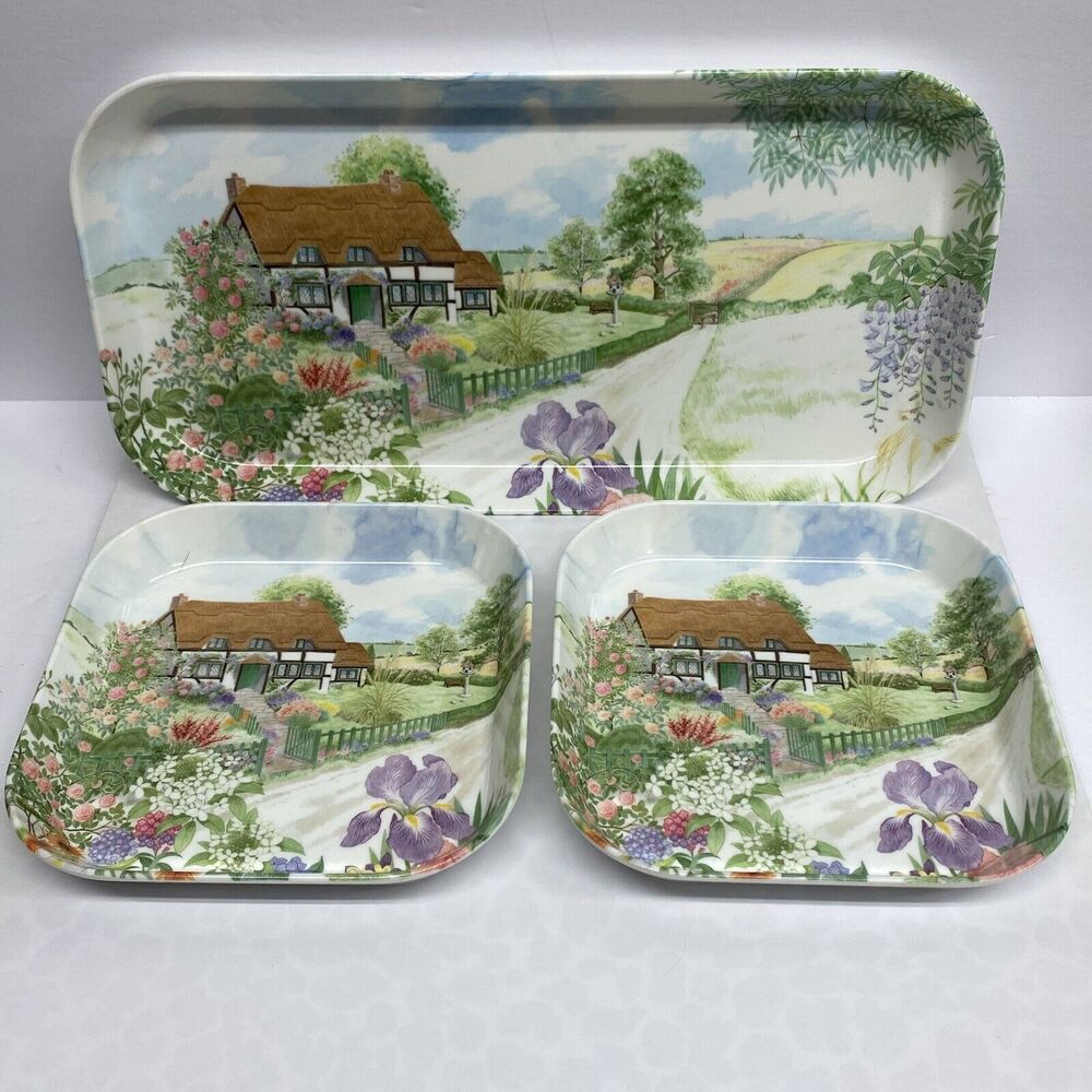Mebel Melamine Trays Garden Cottage Flowers 1 Medium 2 Small Made In Italy READ